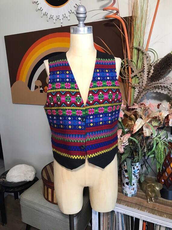 1980's Guatemalan Cotton Knit Hippie Vest M - image 2