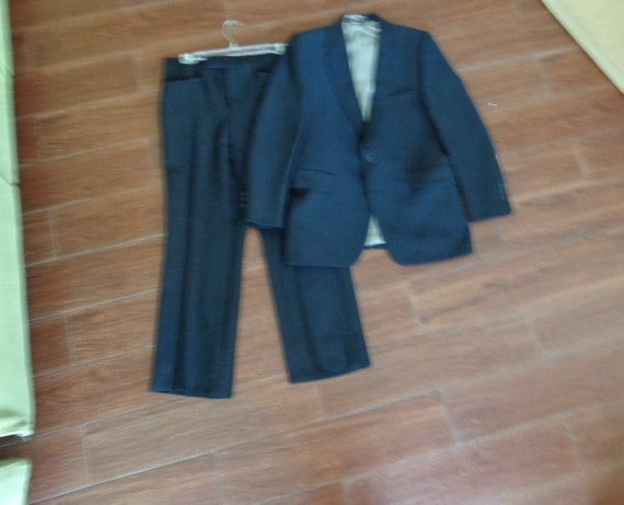 VINTAGE 1970's Men's Black Polyester Suit by Petro