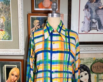 Hutspah 1970's Plaid Cotton Seersucker Shirt