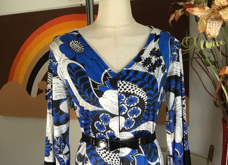 1960's Op Art Floral Print Jumpsuit image 1