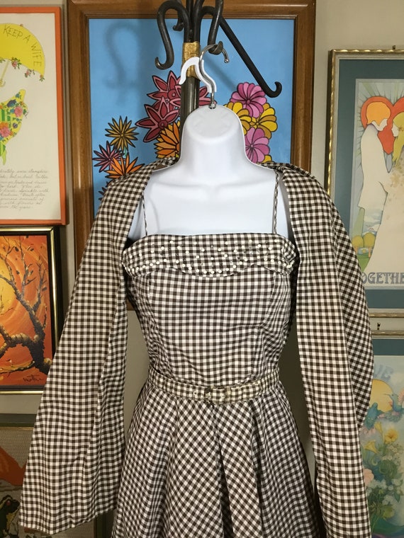 1950’s Vintage Spaghetti Strap Gingham Checked Dr… - image 1