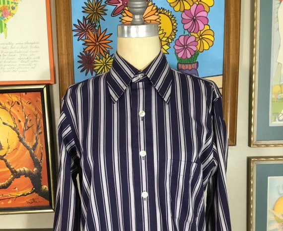 Arrow Collar Man 1970’s Navy Blue Bold Stripe Shirt