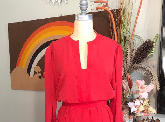 Lilli Ann 1980s Red Silk Cinch Dress - image 1