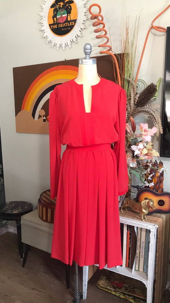 Lilli Ann 1980s Red Silk Cinch Dress - image 2