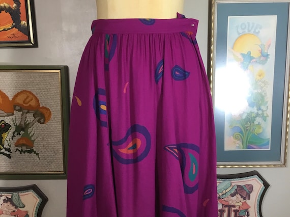 Liz Claiborne 1980’s Magenta Paisley Full Skirt (… - image 1