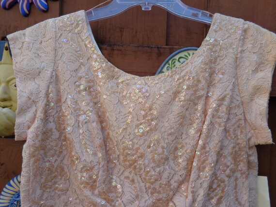 1960's Pale Apricot Lace Formal Evening Dress