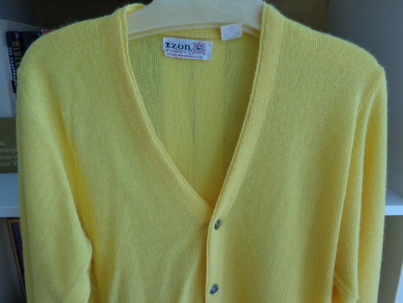 Izod 1960's Cardigan Sweater Unisex Bright Yellow… - image 2