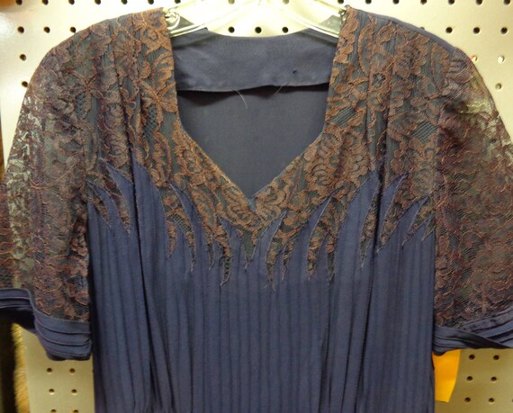 1940's Navy with Wine Lace Overlay Dress