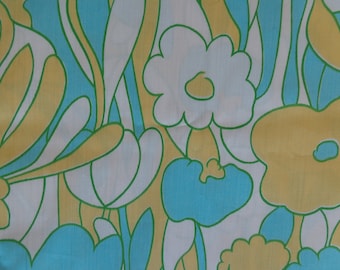 FABRIC! 1970's Cotton Polyester Blend Fabric with Blue and Yellow Flower Print