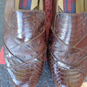 Giorgio Brutini 1980's Men's Brown Snake Skin Leather Loafers image 1