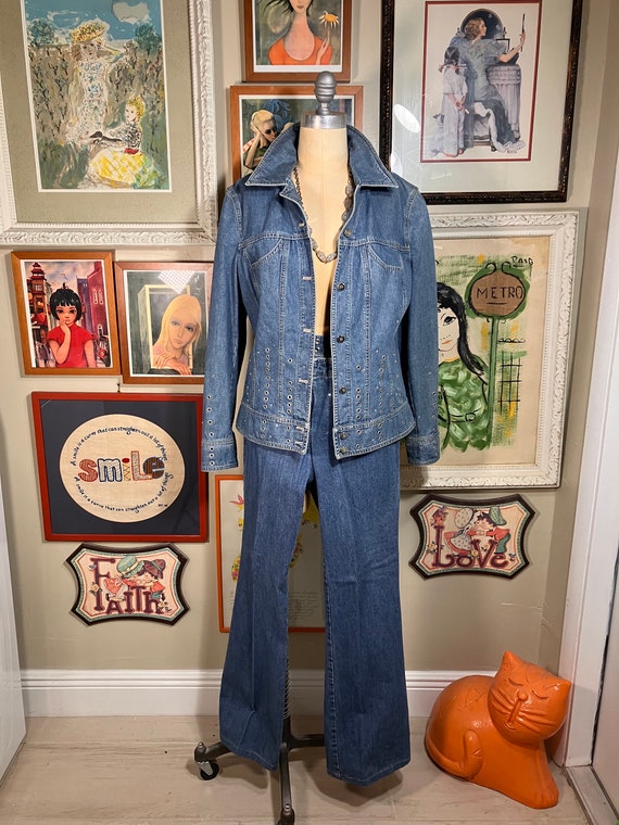 Escada 1990's 2 Piece Jean Suit Blue Cotton Denim… - image 2