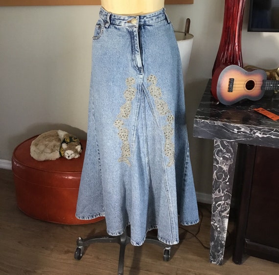 Jeanology Collection 1980's Cotton Denim Maxi Ski… - image 3