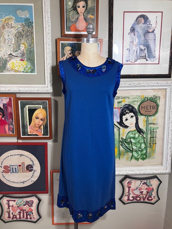 Palio 1960's 100% Virgin Wool Royal Blue Sleevele… - image 2