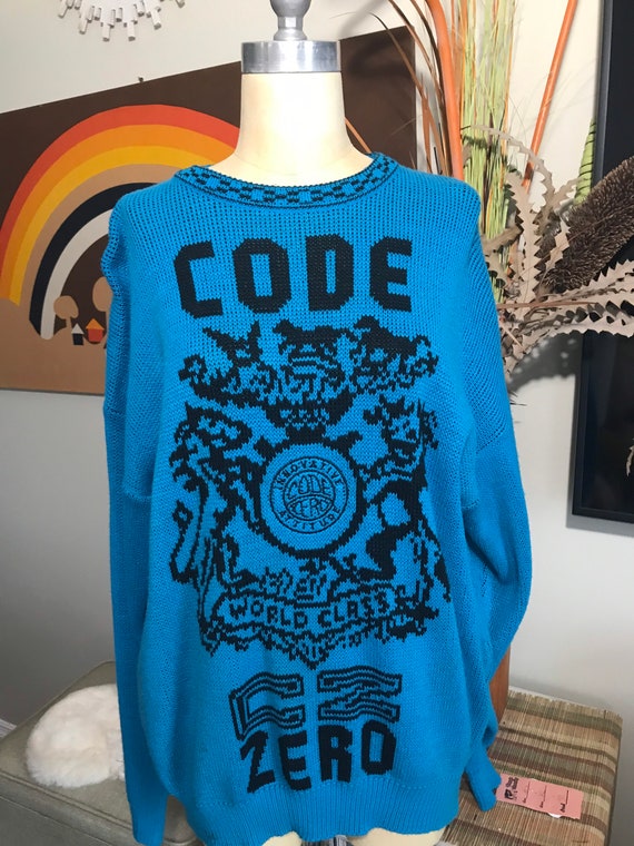 Code Zero 1980's Men's X Large Pullover Blue Acry… - image 2