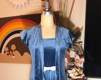 1970's Blue Velour 2 Piece Disco Dress