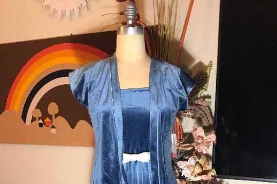 1970's Blue Velour 2 Piece Disco Dress - image 1