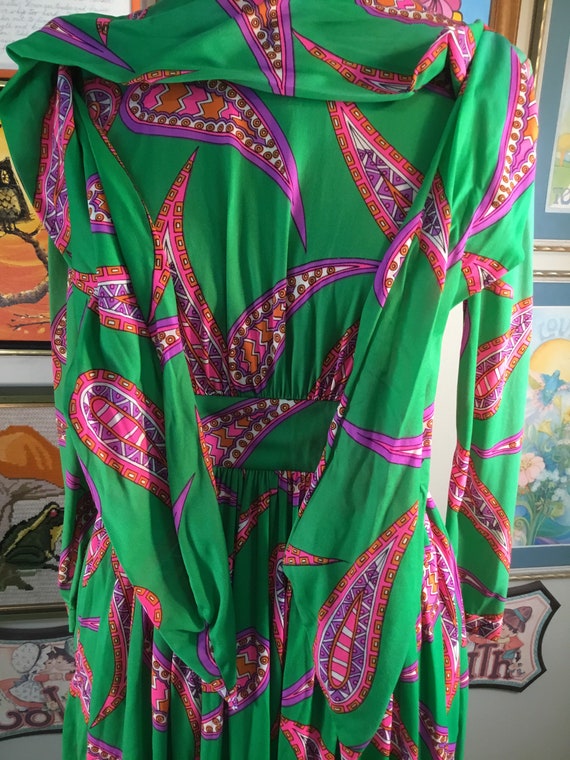 Lillie Rubin 1970’s Green Paisley Maxi Dress (sma… - image 3