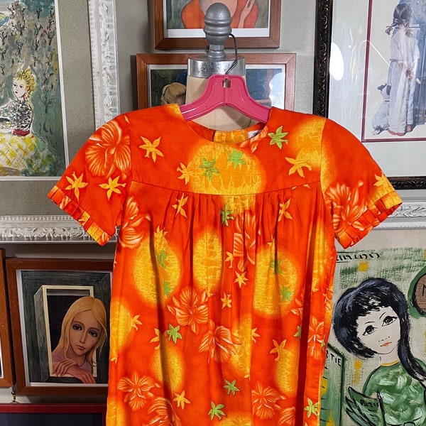 Hookano 1960's Children's Hawaiian Print Dress -