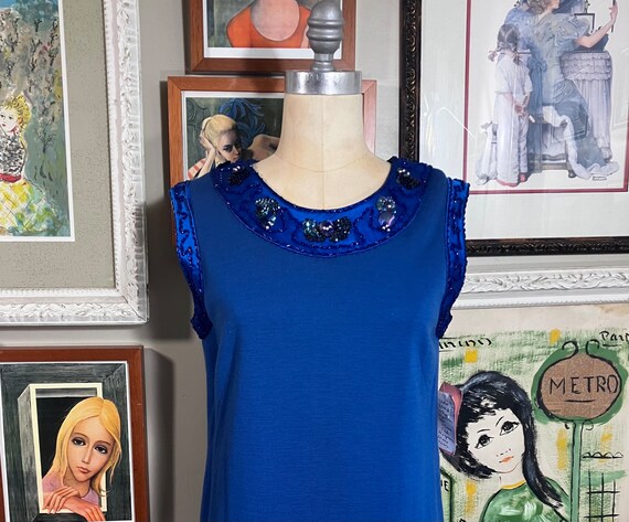 Palio 1960's 100% Virgin Wool Royal Blue Sleevele… - image 1
