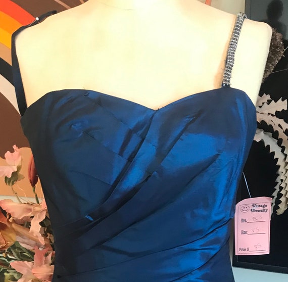 Cache 1980s Iridescent Blue Taffeta Single Strap … - image 3