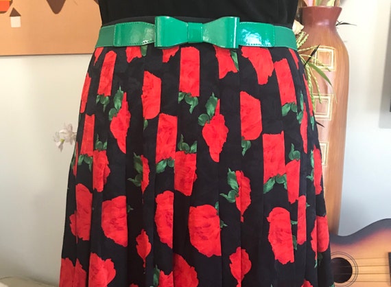 1980's Silk Skirt Pleated Rose Print - image 1