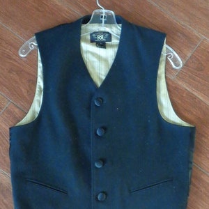 Double RL by Ralph Lauren 1980's Men's Black 100% Wool Vest zdjęcie 1