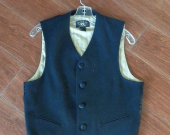 Double RL  by Ralph Lauren 1980's Men's Black 100% Wool Vest