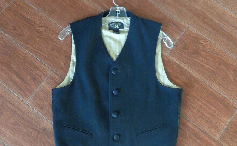 Double RL by Ralph Lauren 1980's Men's Black 100% Wool Vest zdjęcie 1