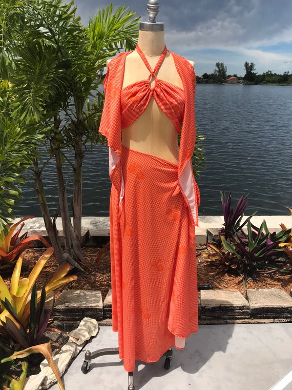 1980s Beachwear Sarong Skirt 3pc set