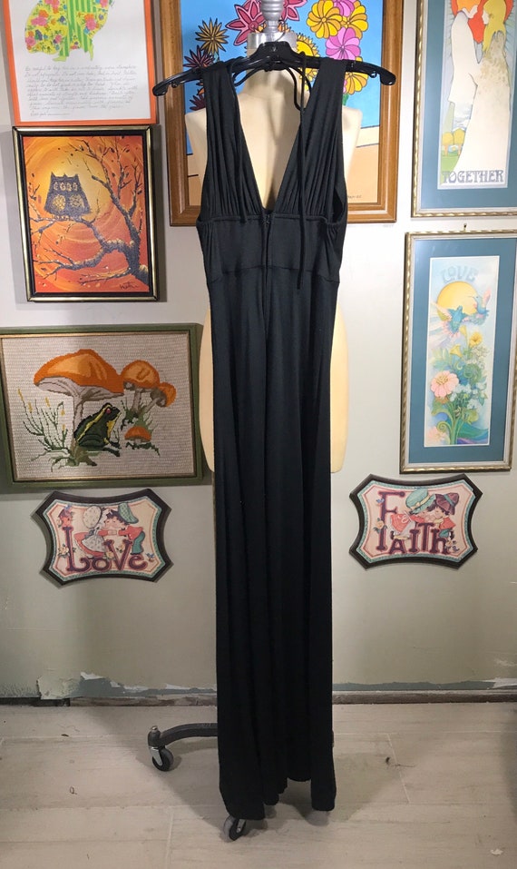 Bohemian Maxi Dress 1970's Black Cotton Beaded (S… - image 4
