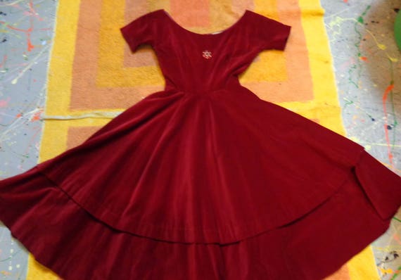 Anne Fogarty 1950s VINTAGE Deep Red Velvet Dress