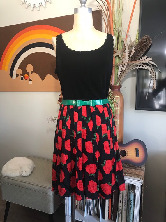 1980's Silk Skirt Pleated Rose Print - image 2