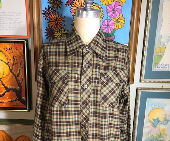 Huckapoo 1970's Men's Long Sleeve Plaid Shirt - image 1