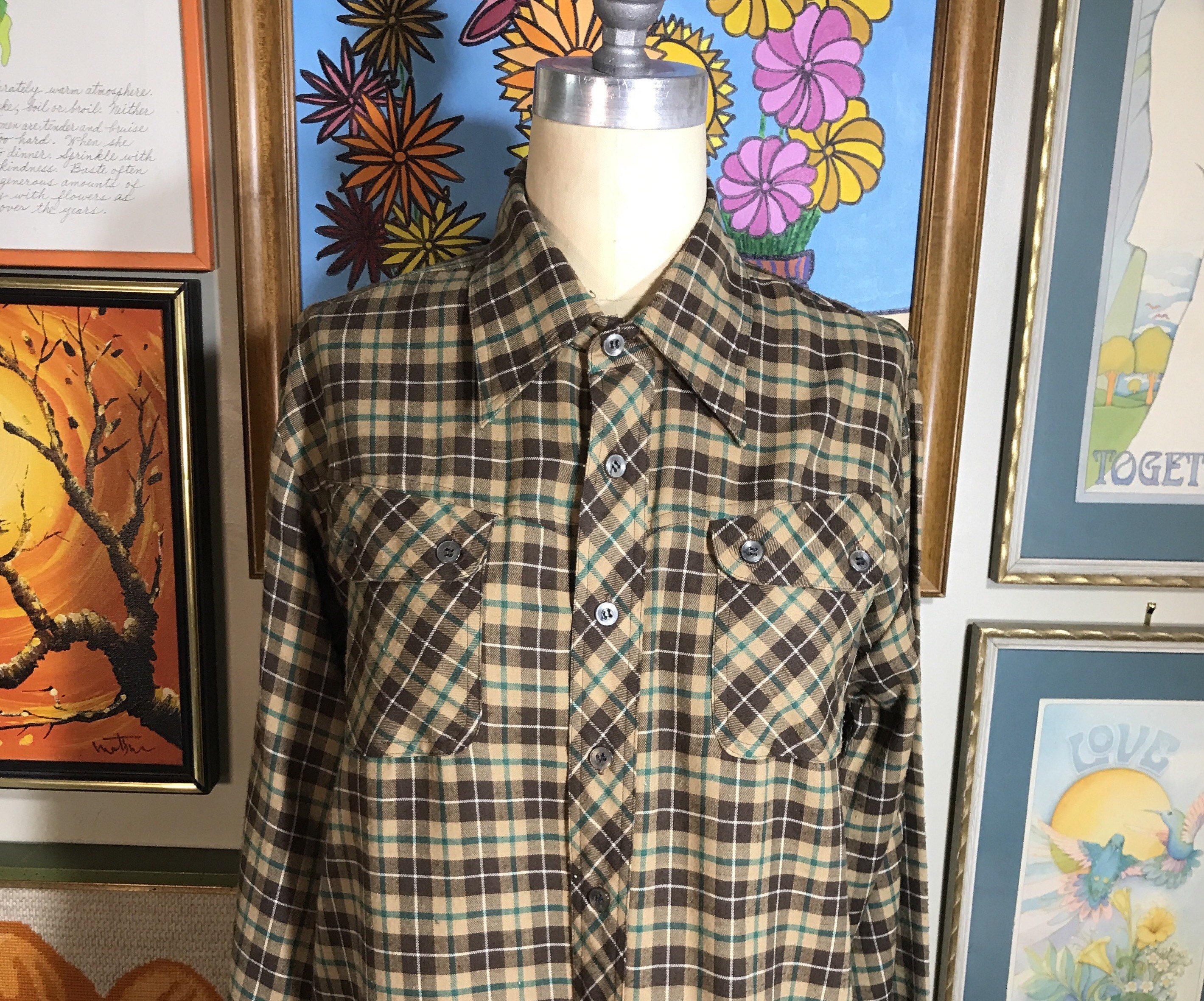 Hutspah 1970's Plaid Cotton Seersucker Shirt 