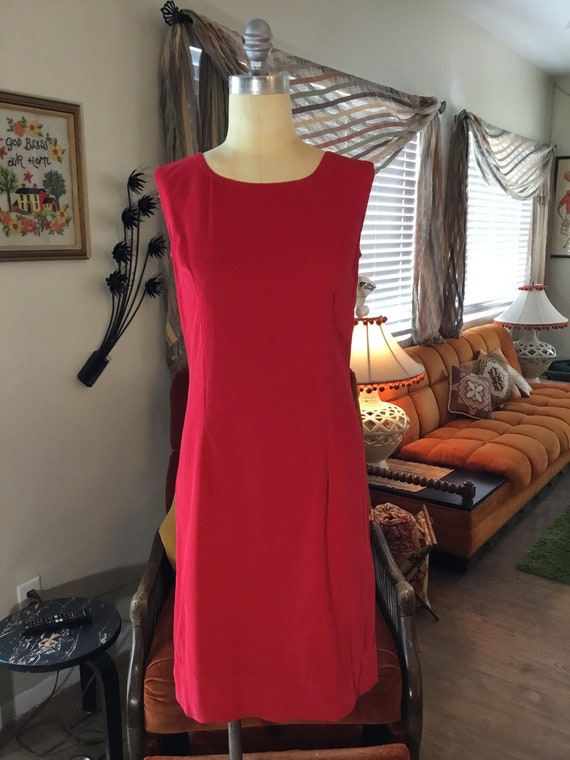 1970's Corduroy Jumper Red Cotton Dress - image 2