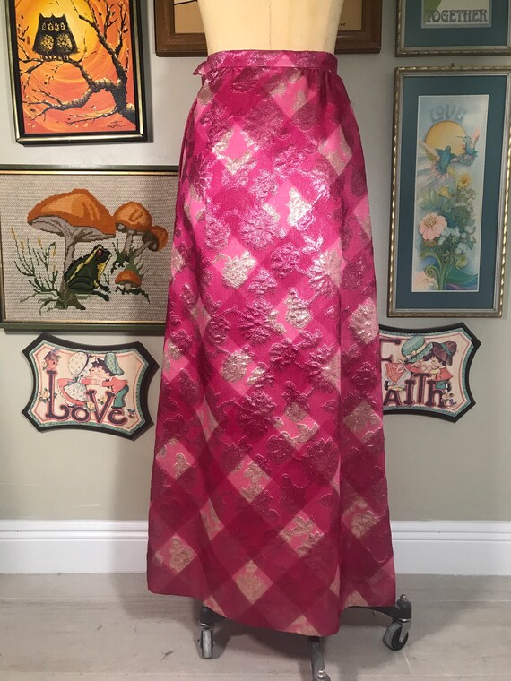 1960's Brocade Maxi Skirt Pink and Gold Floral - image 5