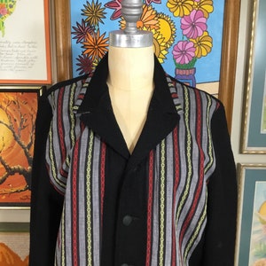 1950s Mens Black Wool & Suede Stripe Sweater/Jacket image 1