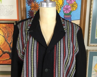 1950’s Men’s Black Wool & Suede Stripe Sweater/Jacket