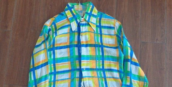 Hutspah 1970's Plaid Cotton Seersucker Shirt 