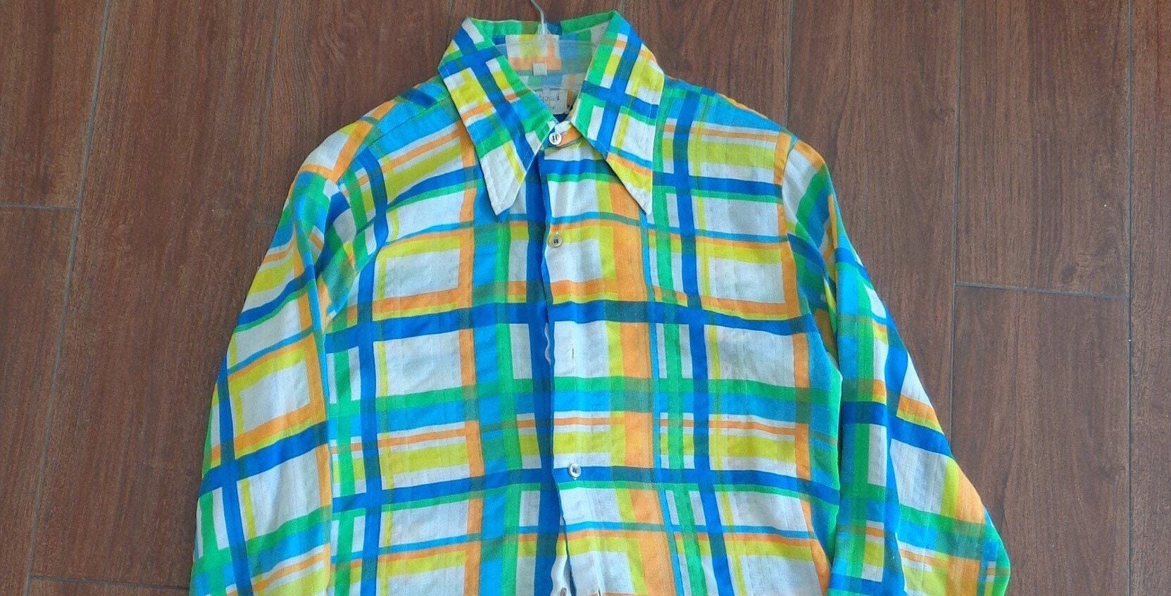 Hutspah Men's Shirt Striped Button Down Vintage Yellow / Gray Cotton L 80s