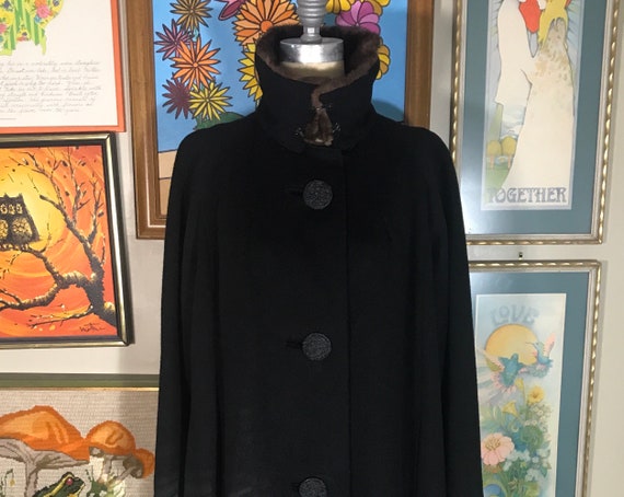 1950s Black Wool Jacket with Mink Collar - image 4