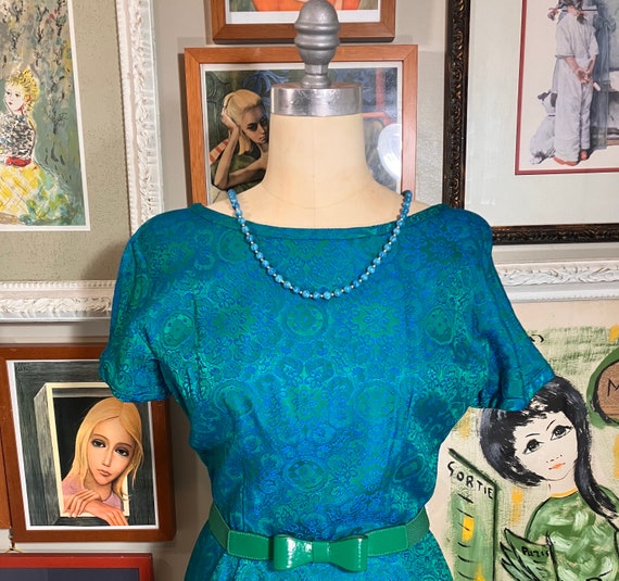 1960's 2 Piece Dress and Jacket Green & Turquoise… - image 1