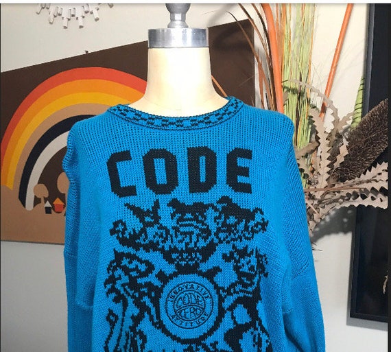 Code Zero 1980's Men's X Large Pullover Blue Acry… - image 1