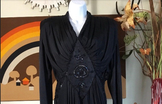 1980’s Black Ruched Dress - image 1