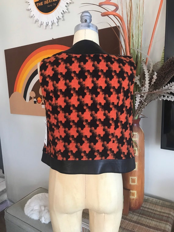 1970s Leather & Wool Houndstooth Vest - image 3