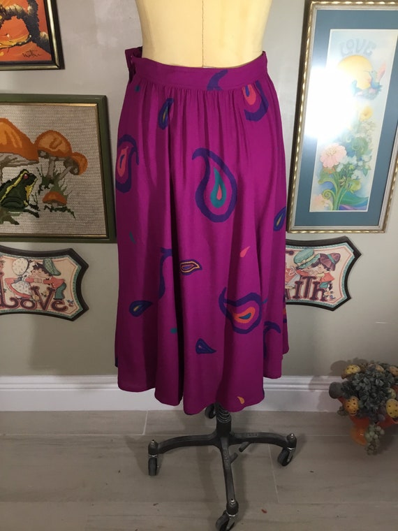 Liz Claiborne 1980’s Magenta Paisley Full Skirt (… - image 3