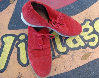 Del Toro Vintage Red Suede Wingtip Oxfords Italy Leather Lace Up Dress Shoes Size 7