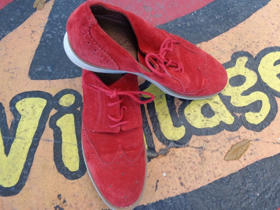 Del Toro Vintage Red Suede Wingtip Oxfords Italy Leather Lace Up Dress Shoes Size 7