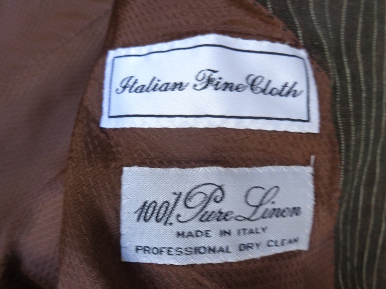 Studio Milano Italy Pure Linen Mens Brown White Pin Stripe Suit image 10