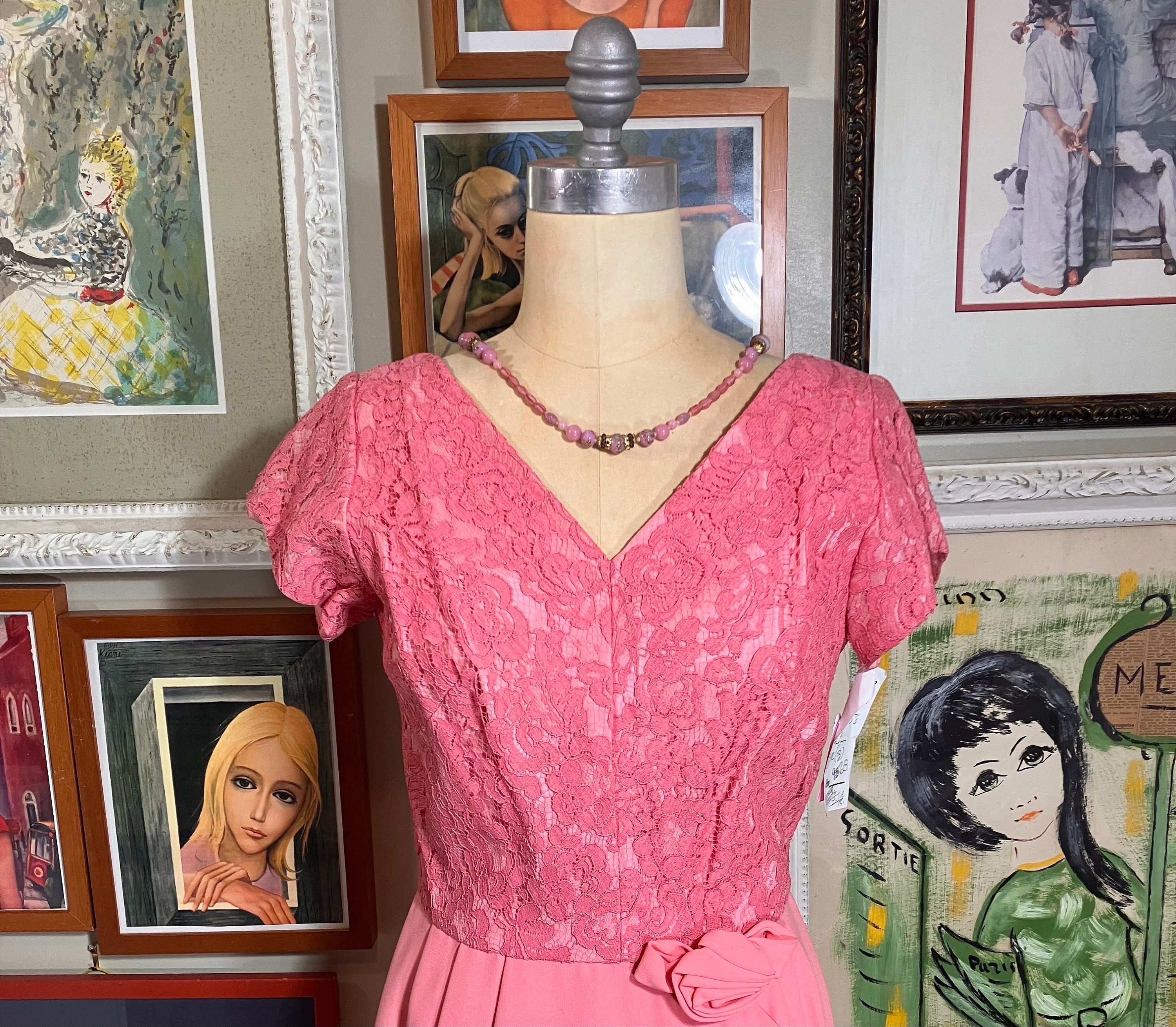60s -70s Jewelry – Necklaces, Earrings, Rings, Bracelets 1960s Rose Pink Lace Dress $69.00 AT vintagedancer.com